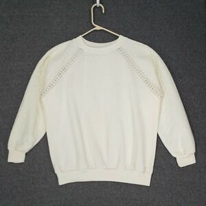 Vintage sweatshirt quilted sleeves womens Large cream Grandmacore cottagecore